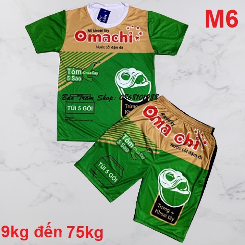 Bộ thun hè mì tôm omachi cả nhà cùng mặc, bộ đồ bé trai bé gái co dãn size 10kg đến 75kg cự chất