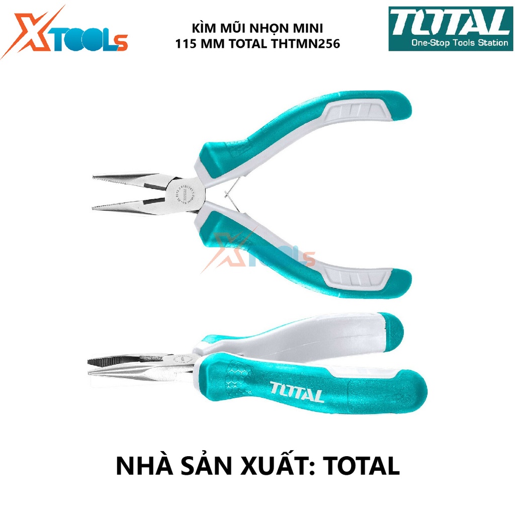 Kìm mũi nhọn mini TOTAL THTMN256 | Kềm mũi nhọn Kích thước 4,5 &quot;/ 115mm, Đầu kềm được đánh bóng và chống gỉ, Tay cầm hai