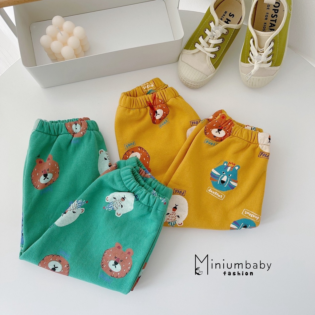 Bộ đồ thu đông cho bé trai gái thêu gấu, Bộ quần áo trẻ em cotton da cá bộ đồ cho bé, miniumbabyfashion SB1141