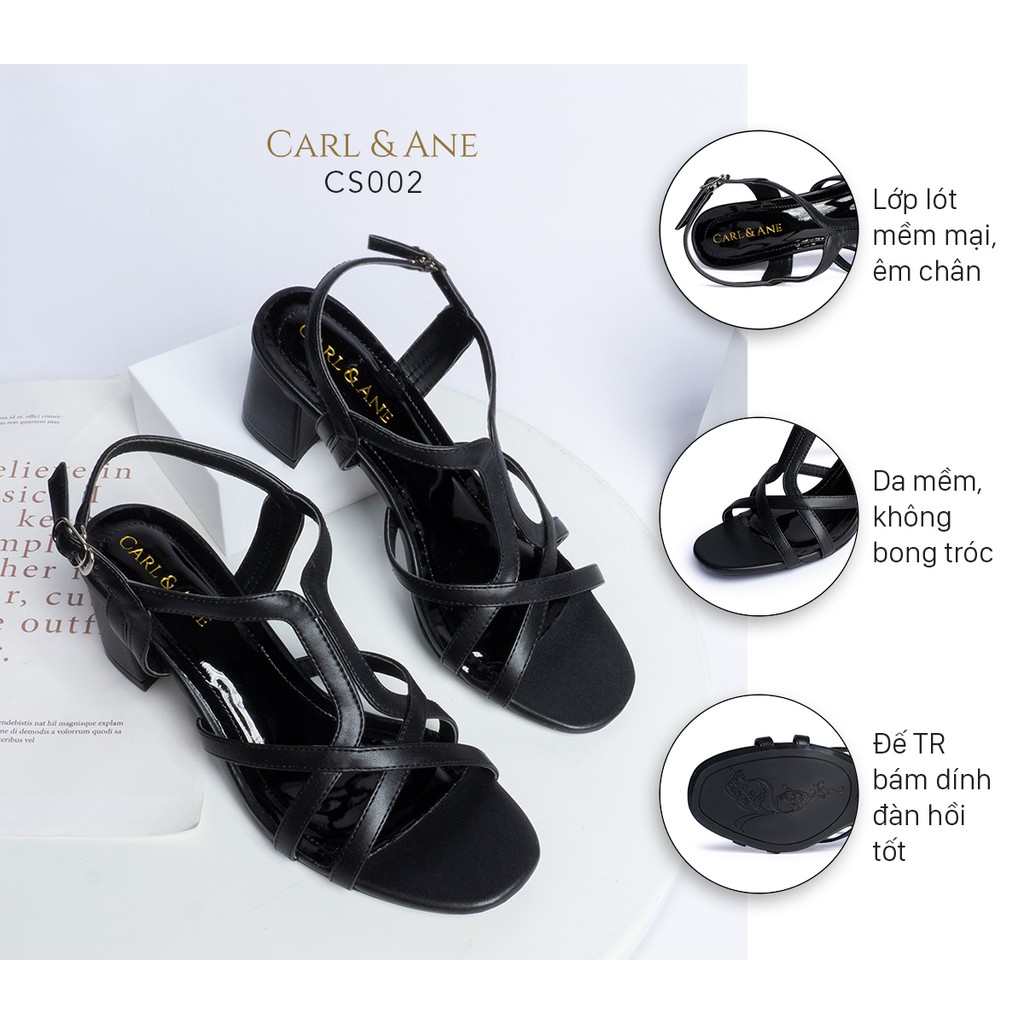 Carl &amp; Ane - Giày sandal phối dây nữ mũi vuông gót cao 5cm màu đen _ CS002