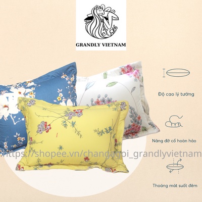 Áo gối - vỏ gối cotton cao cấp chính hãng Grandly Vietnam vải bông hoạ tiết độc quyền siêu mịn