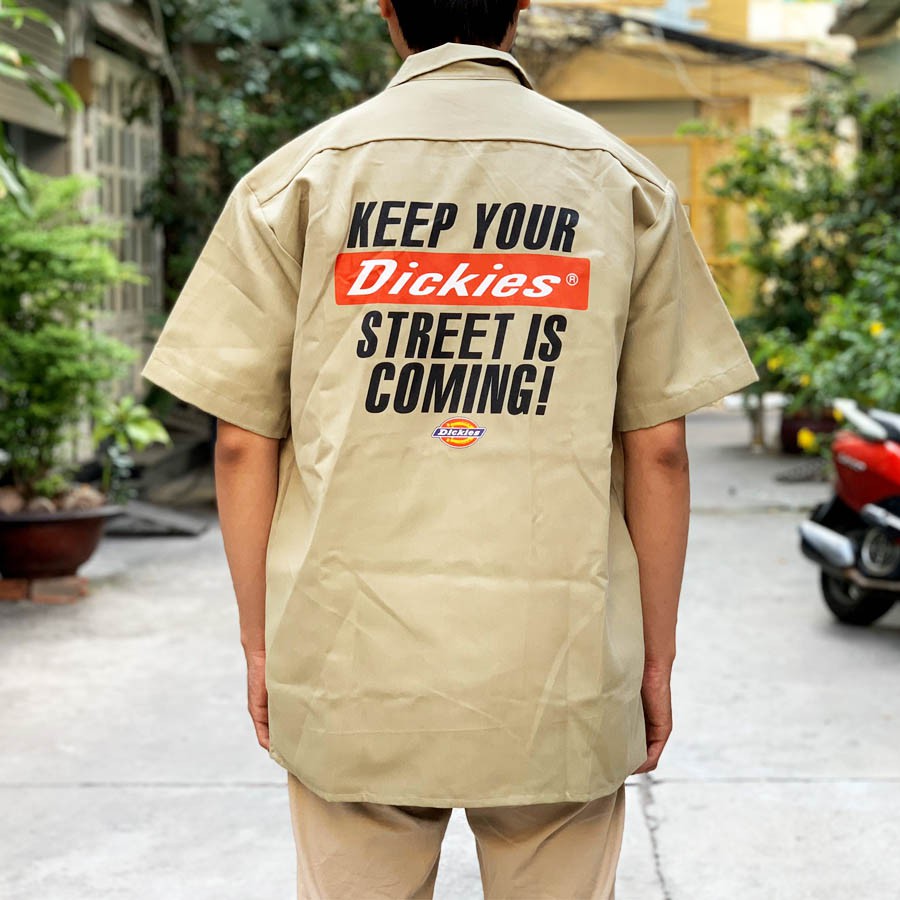 Áo sơ mi kaki nam Dickies tay ngắn túi ngực in chữ chính hãng - Helistore