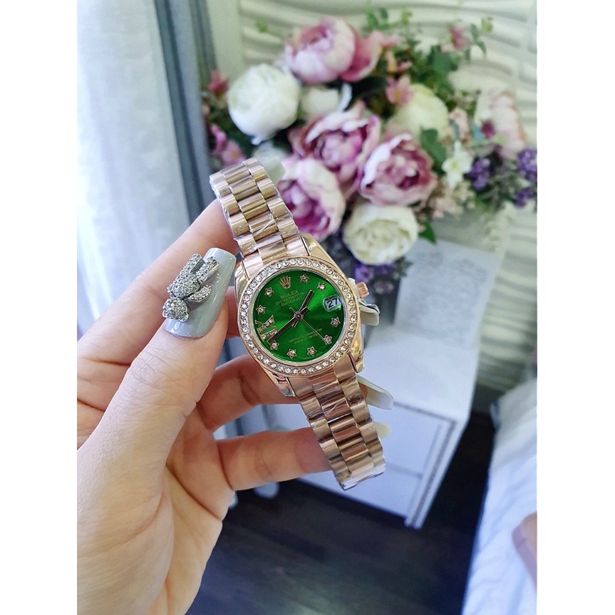 Đồng hồ đeo tay nữ, đồng hồ nữ ROLEX dây kim loại viền xoàn siêu cao cấp, cực kỳ sang chảnh, thời trang đẹp giá cực rẻ