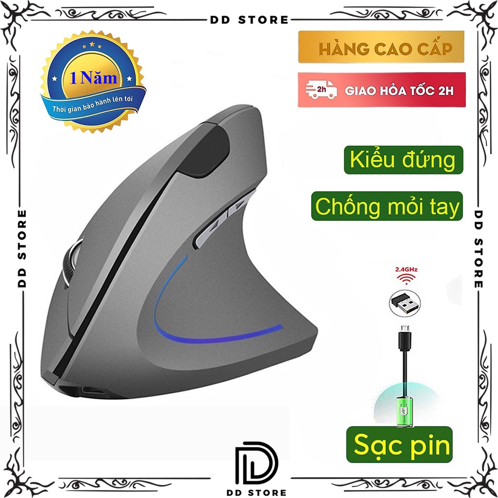 Chuột không dây kiểu đứng sạc pin HXSJ T22 wireless USB 2.4GHz chống mỏi tay chuyên dùng cho pc laptop macbook ipad tivi