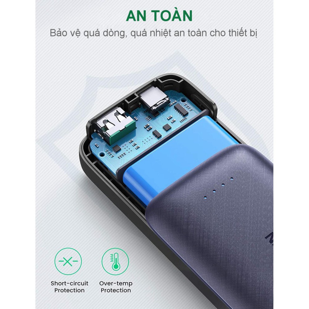 HOT-  Pin sạc dự phòng mini 10000mAh 2 cổng UGREEN 80749 - PD + QC 3.0 18W Sạc nhanh iPhone 12 50% pin