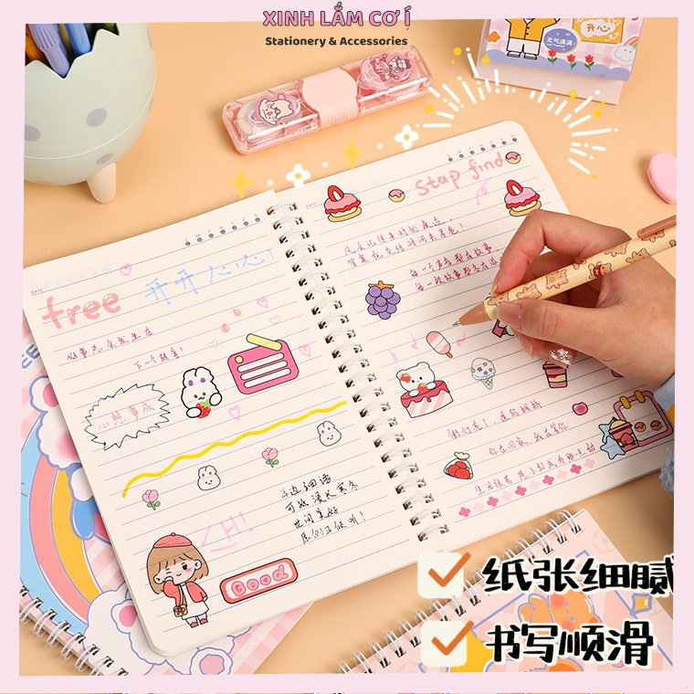 Sổ Tay A5, Sổ Lò Xo Vở Kẻ Ngang Hình Hoa/ Gấu Dễ Thương