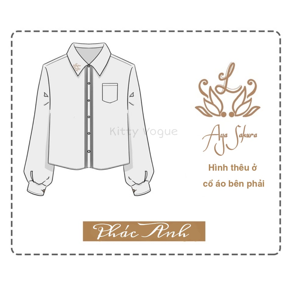 Áo sơmi "Aya Sakura" trắng tay phồng dài/tay ngắn đơn giản