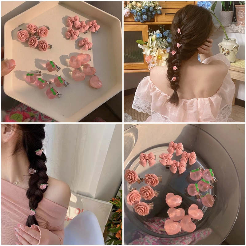 Kẹp Tóc Đính Nơ Hồng Mini Trang Trí Tóc Xinh Xắn