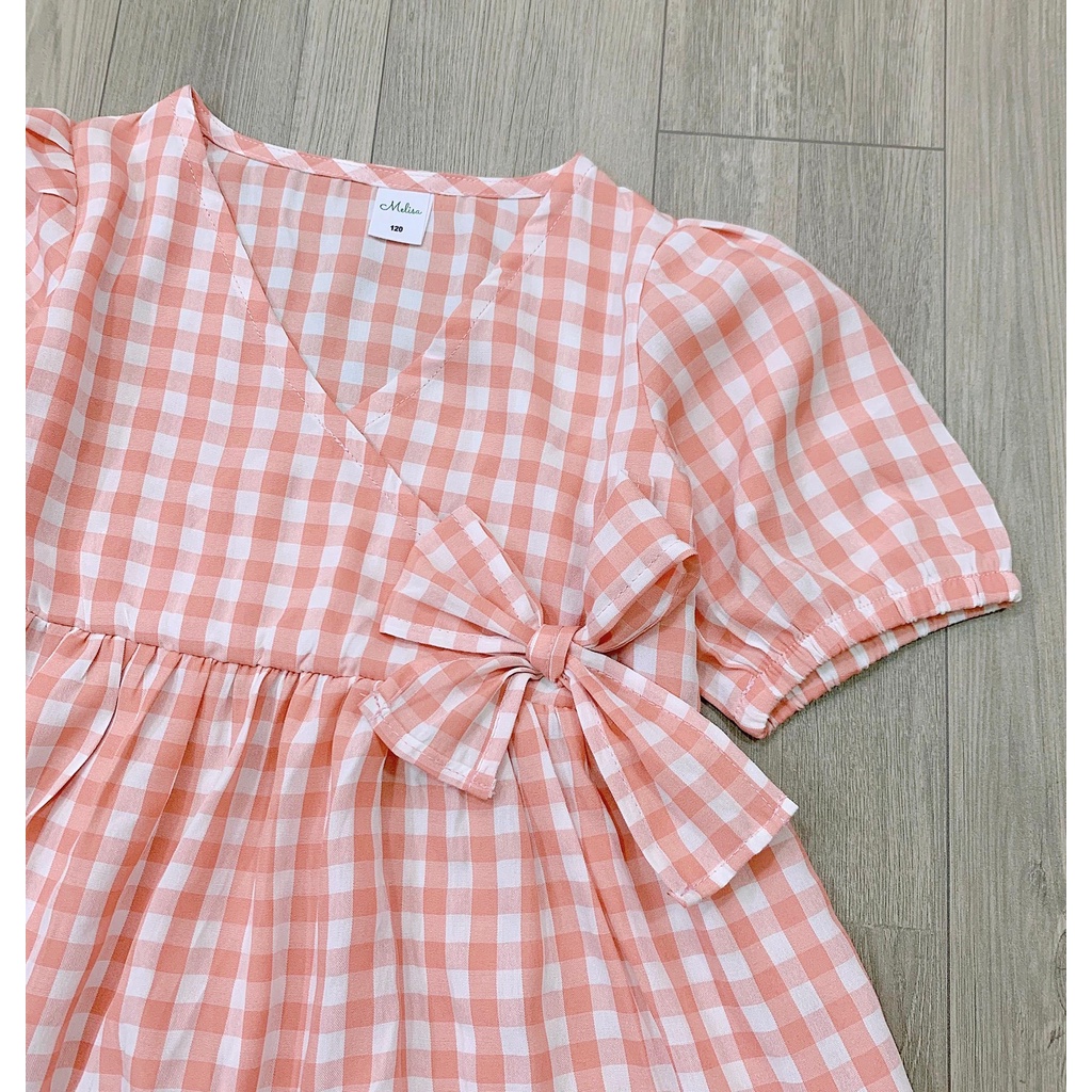 Đầm caro cam Melisa xuất Hàn