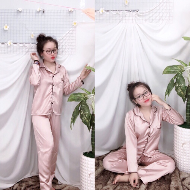 Pizama phi lụa nơ tay dài quần dài