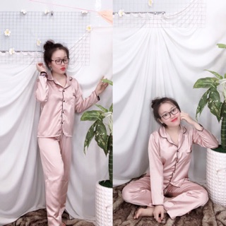 Pizama phi lụa nơ tay dài quần dài