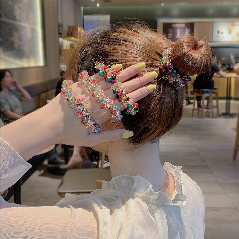 Dây Buộc Tóc Đính Pha Lê Resin Màu Cầu Vồng Hai Cách Sử Dụng Hàng Mới Cho Nữ