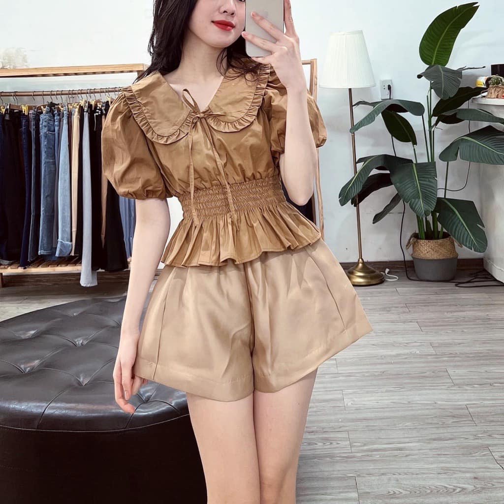 Áo thô cổ sen bo chun eo 4 màu xinh xỉu (kèm ảnh thật,video)