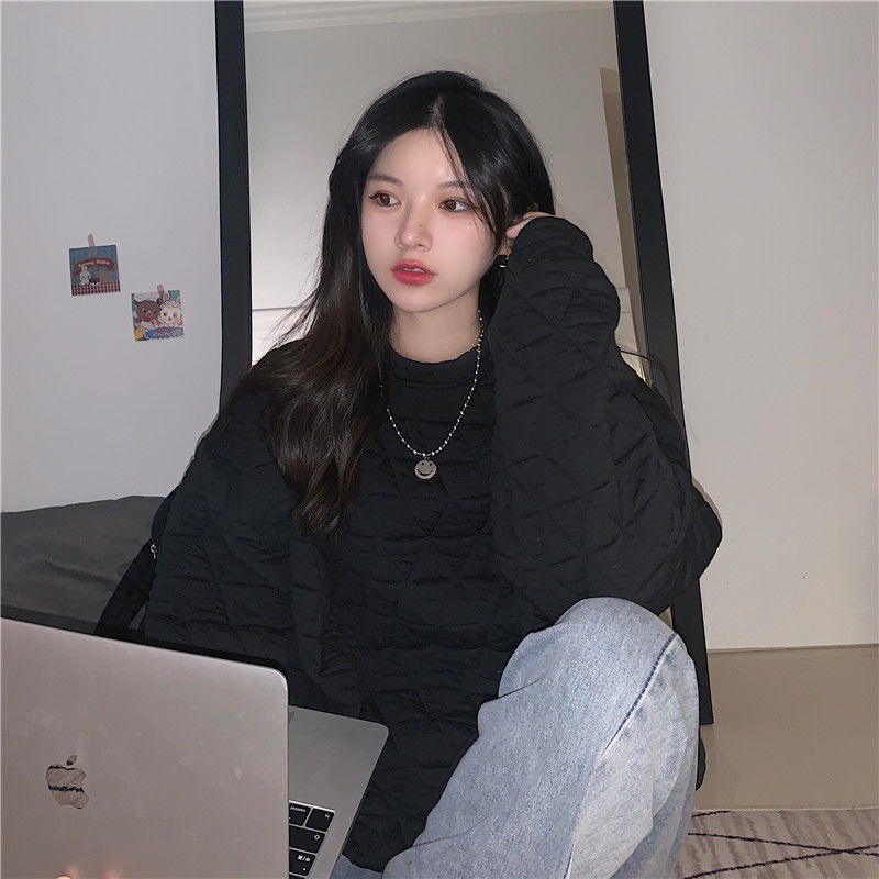 Áo sweater tay dài dáng rộng phong cách thu đông Hàn Quốc cho nữ