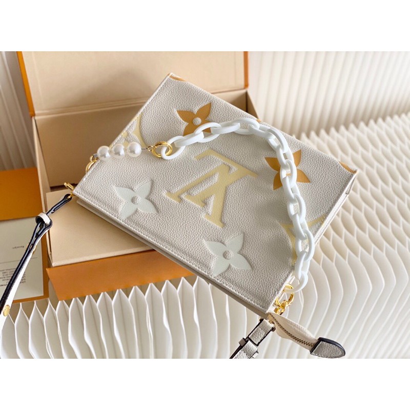 Túi đeo vai Louis Vuitton LV da sần họa tiết logo dập nổi bản màu trắng cao cấp