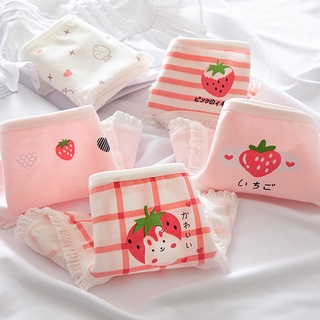 Nhật Bản dễ thương cô gái ren dâu tây Quần lót cotton Đũng giữa eo dễ thương Phim hoạt hình sinh viên Đồ lót phụ nữ