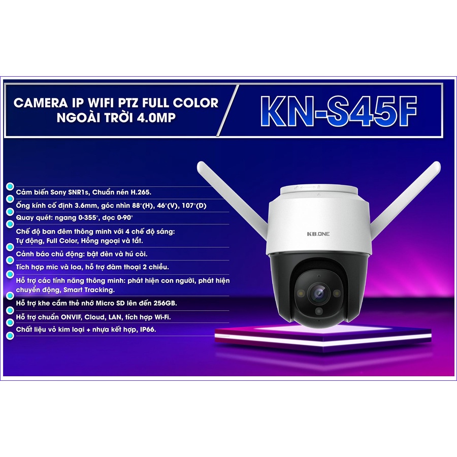 CAMERA IP WIFI PTZ KBONE KN-S45F FULL COLOR 4MP, BAN ĐÊM CÓ MÀU, ĐÀM THOẠI 2 CHIỀU