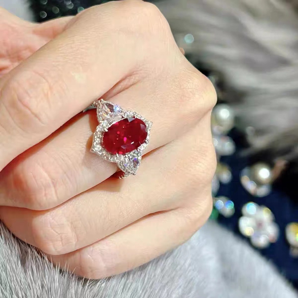 Caibao Ruby ring female minority luxury high-level design opening versatile temperament jewelry online red broadcast