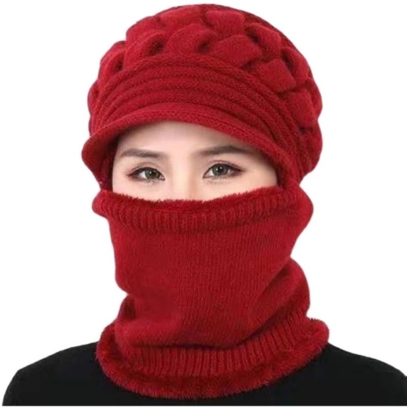 Mũ len nữ kèm khăn quàng che mặt mùa đông ấm tiện dụng mũ len trung niêncho mẹ