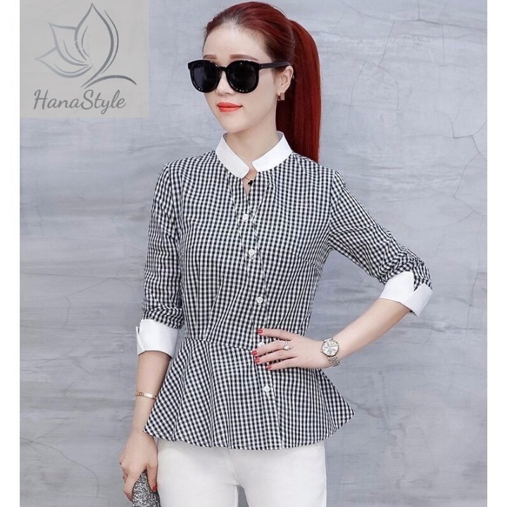 Áo sơ mi dáng peplum cổ trụ sang trọng - nhiều size và màu, form dáng chuẩn thích hợp mặc đi làm, dự tiệc