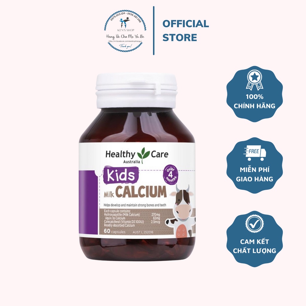 Viên sữa bổ sung canxi Kids Milk Calcium Healthy Care 60 viên cho bé từ 4 tháng tuổi