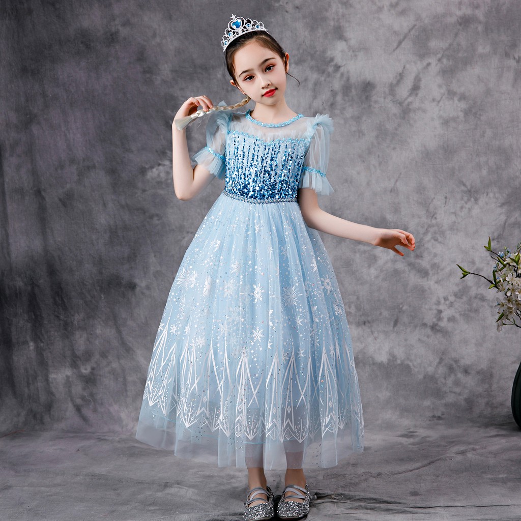 Váy Elsa màu xanh kèm tà dài cho bé gái 3-11 tuổi - Mẫu mới nhất 2021 (Frozen 2)