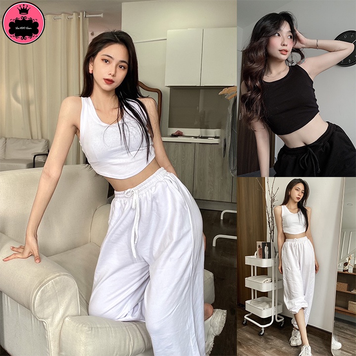 Áo Ba Lỗ Nữ Vạt Bầu Kiểu Croptop Phối Quần Bo Chun Jogger Nữ Có Dây Rút "VẠT BẦU PHỐI QUẦN BO"