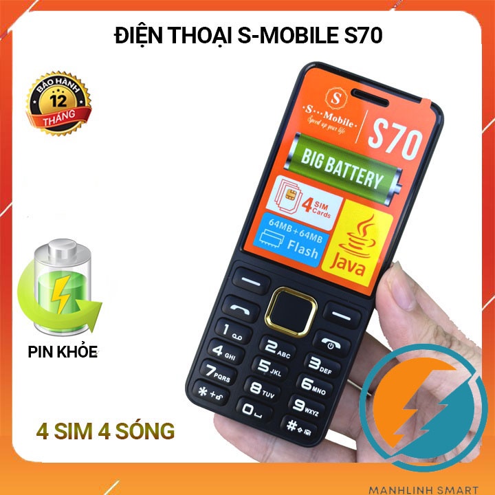 Điện thoại S-Mobile S70, S73 , 4 Sim , Pin trâu 3000mah , Loa khỏe - Bảo hành 12 tháng