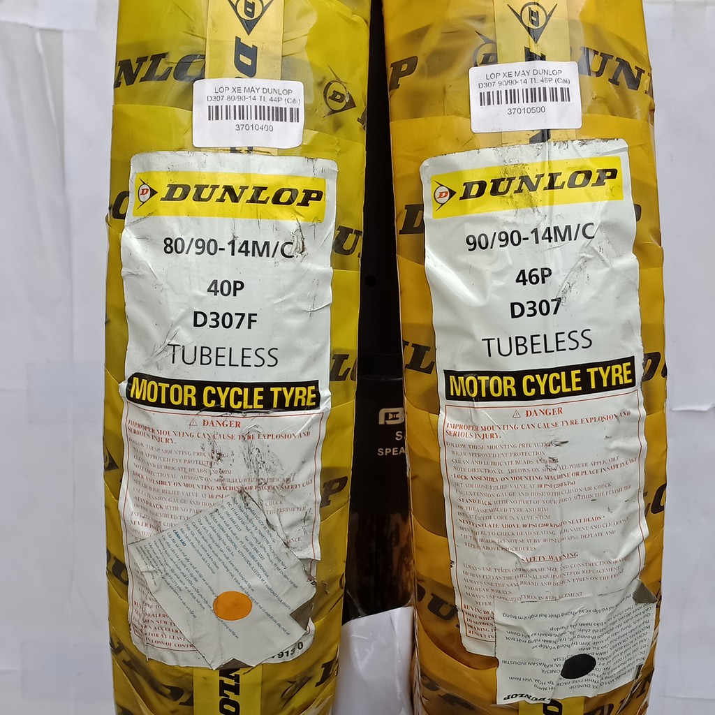 Cặp lốp xe HONDA AIR BLADE 125 DUNLOP TRƯỚC 80/90-14 D307 và SAU 90/90-14 D307