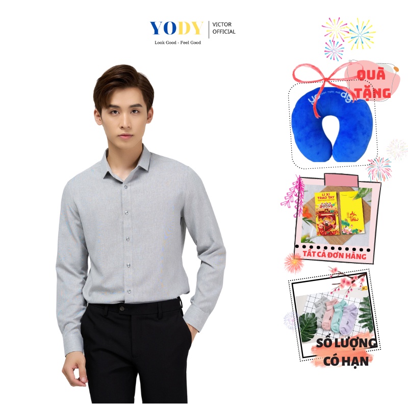 Áo Sơ Mi Nam Tay Dài Cafe Melange, Áo Nam Có Cổ Chất Liệu Sợi Cafe Chính Hãng YODY SMM3010