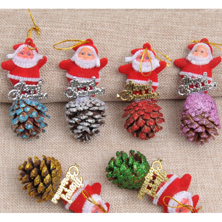 Phụ kiện trang trí noel ông già noel và trái thông A90
