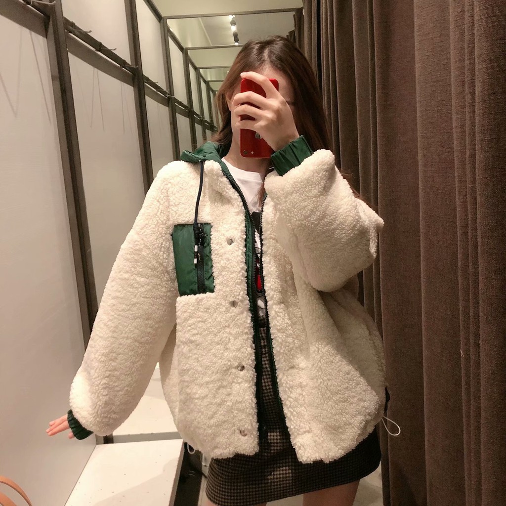 ÁO KHOÁC LÔNG ZARA XUẤT DƯ TUỒN CÓ MŨ NỮ MÀU TRẮNG