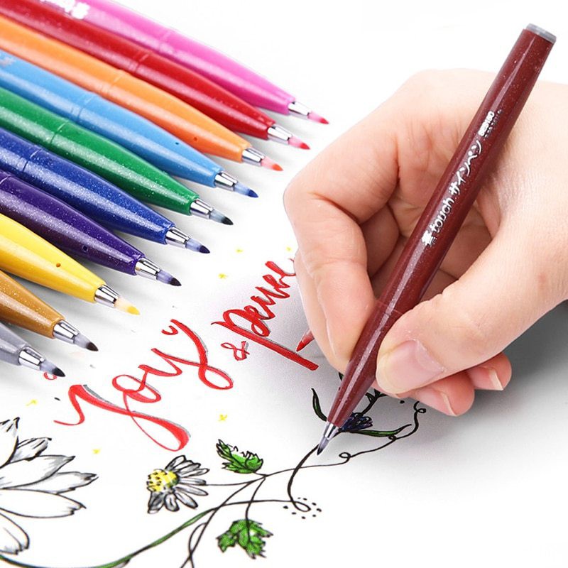 Bộ 6 chiếc BÚT VIẾT THƯ PHÁP PENTEL FUDE TOUCH SIGN PEN, Brush pen NHIỀU MÀU - Colouring brush sign pen