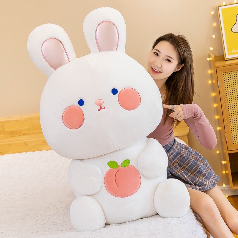 Gấu Bông Thỏ Trắng Bụng Trái Đào, Lông chỉ siêu mướt mềm mịn