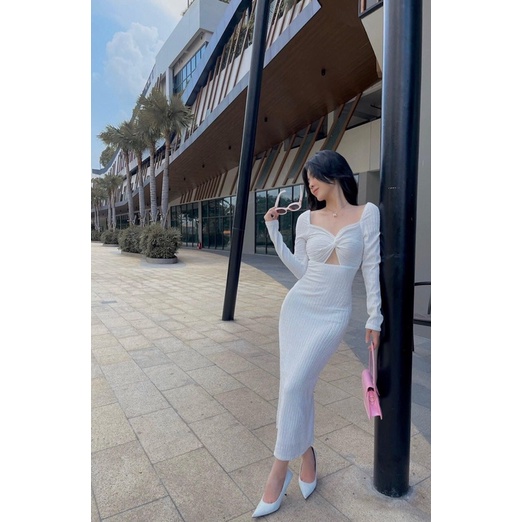 Đầm body nữ kiểu tay chất vải xốp mềm mịn co dãn 4 chiều dày dặn FreeSize dưới 50kg