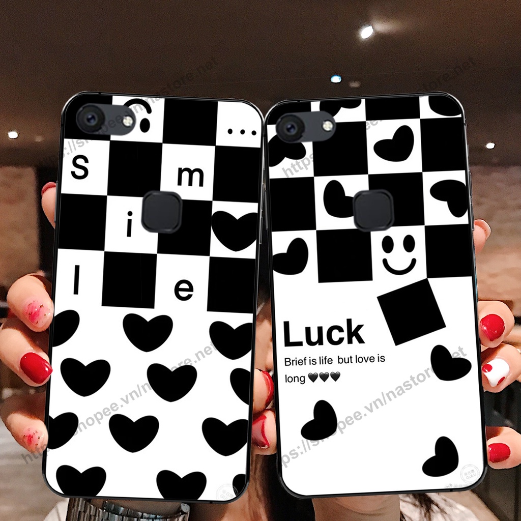 Ốp lưng Vivo V7 / V7 Plus / V7+ trái tim họa tiết caro, mikey họa tiết beabrick kaws cute