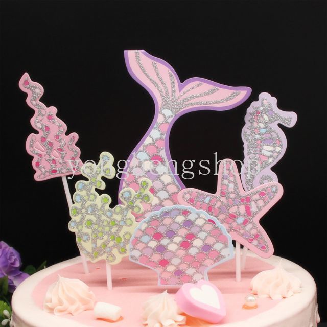 Set 5 phụ kiện trang trí bánh sinh nhật hình đuôi nàng tiên cá xinh xắn