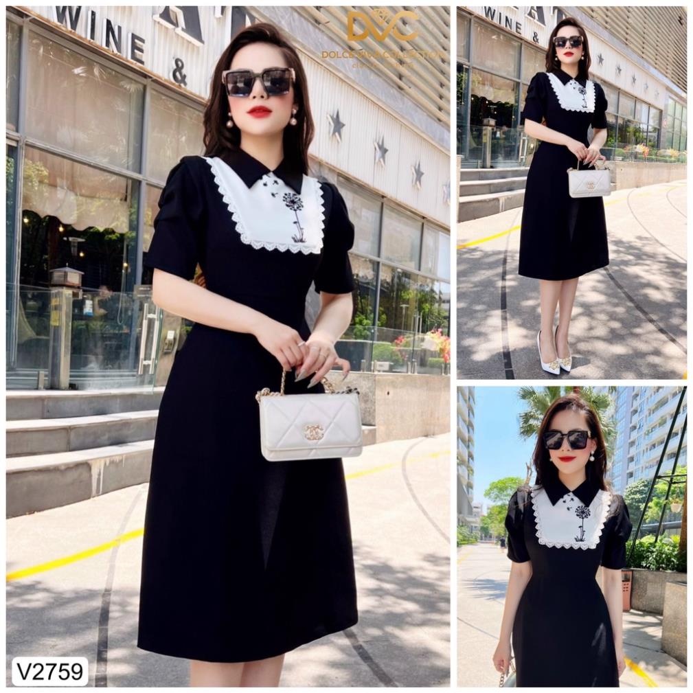 VÁY ĐEN CỔ ĐỨC PHỐI NGỰC TRẮNG V2759 - DOLCE VIVA COLLECTION chính hãng