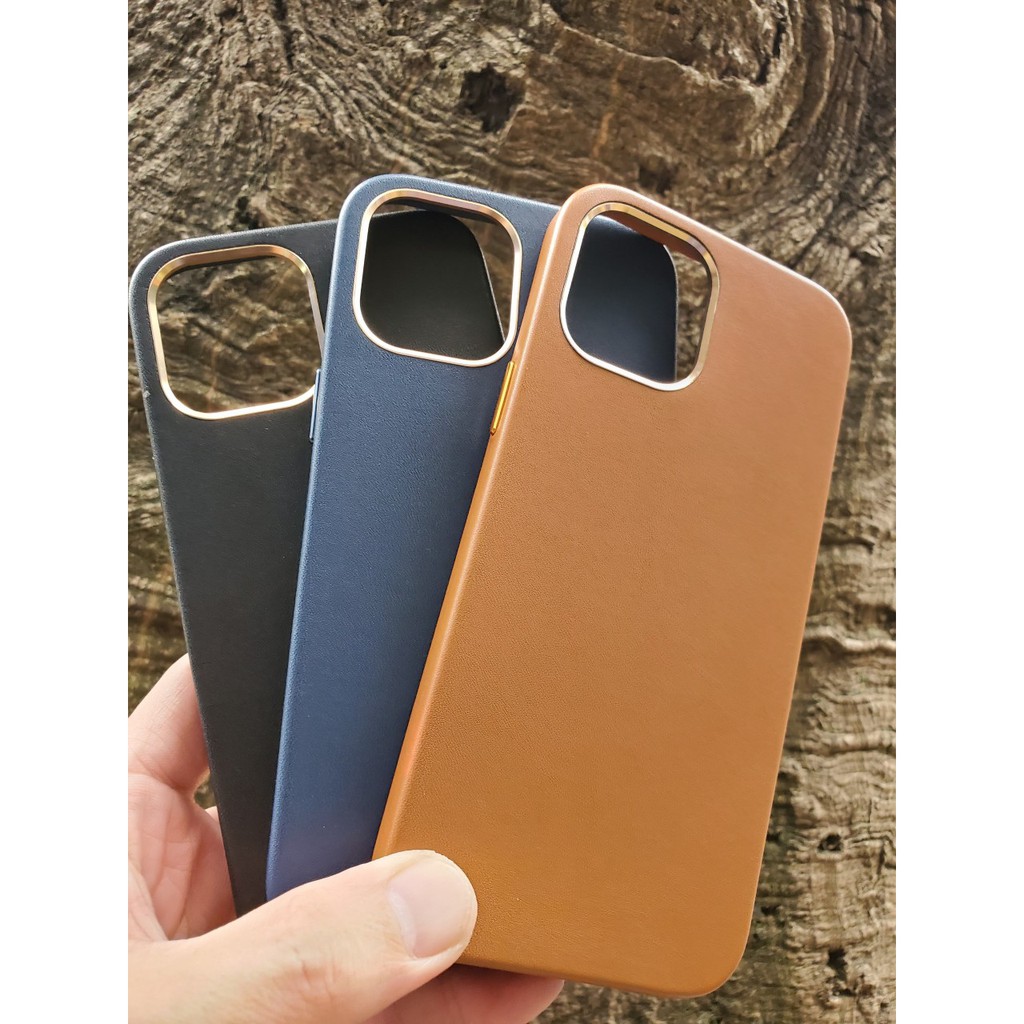 Ốp lưng Mutural da Leathe Case cho iPhone 13 Pro max 12 Mini, 12, 12 Pro Max viền camera vàng siêu đẹp