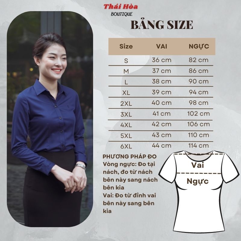 Áo sơ mi nữ cao cấp công sở kiểu dài tay vải sợi tre màu xanh than Thái Hoà 8919-09-01