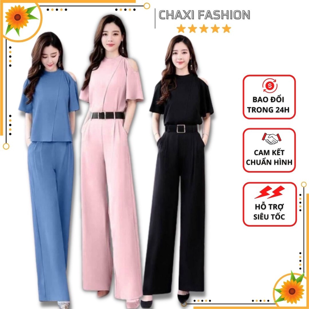 HÀNG NHẬP - SET BỘ ÁO KIỂU KHOÉT VAI QUẦN SUÔNG DÀI RỘNG CAO CẤP - LS144330