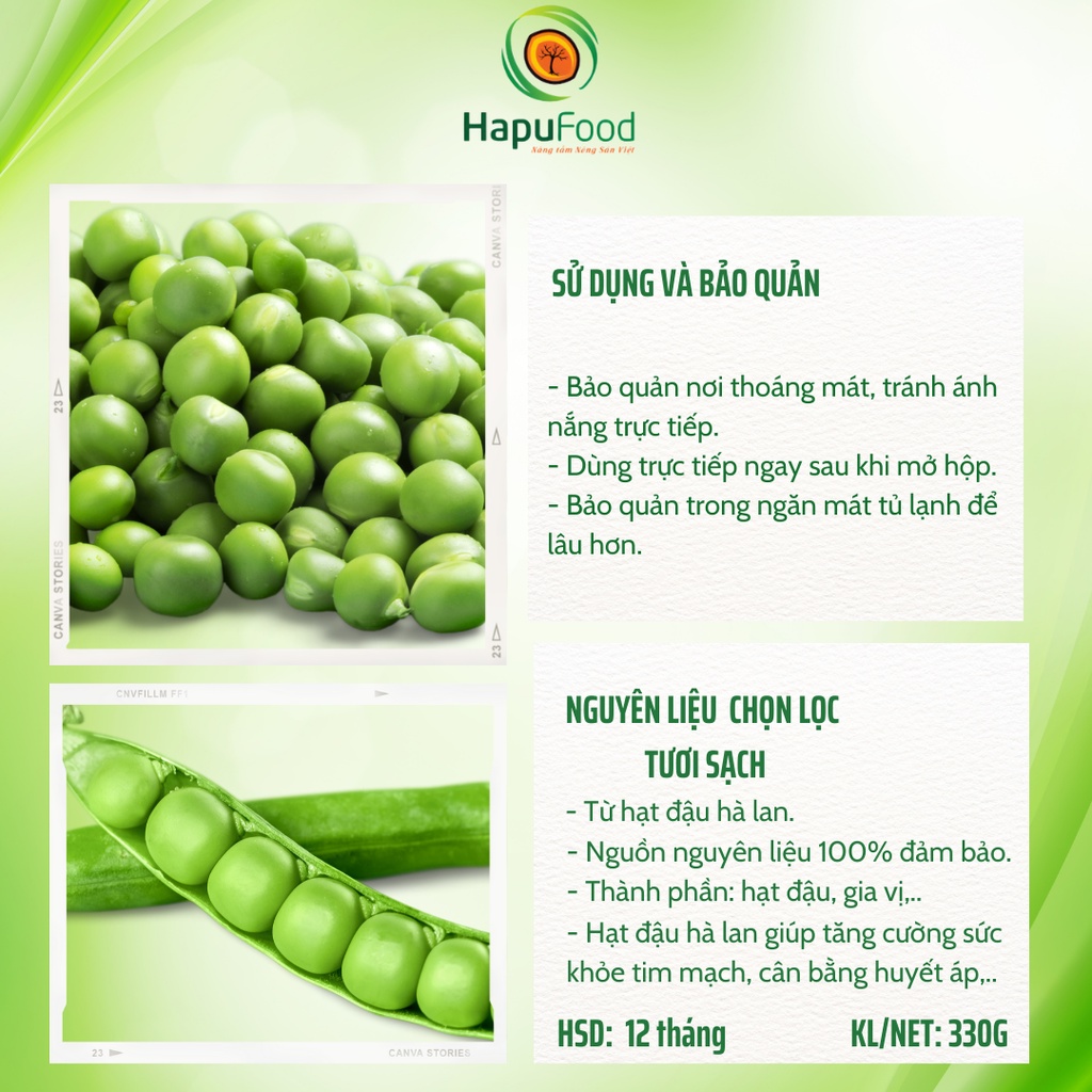 Đậu hà lan vị wasabi HAPUFOOD 330Gram, dinh dưỡng