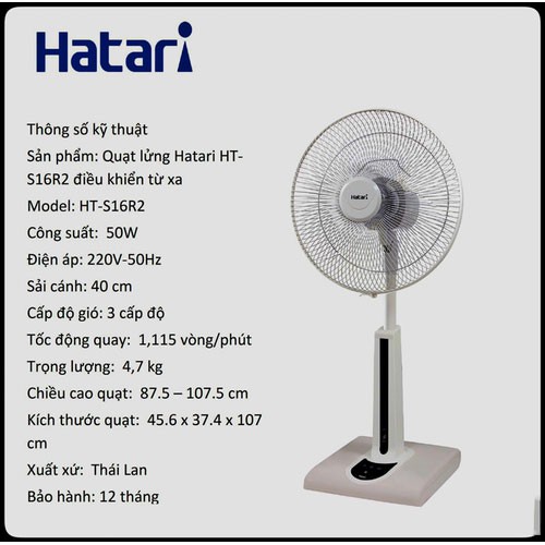 Quạt lửng Hatari HT-S16R2 có điều khiển từ xa - Hàng chính hãng