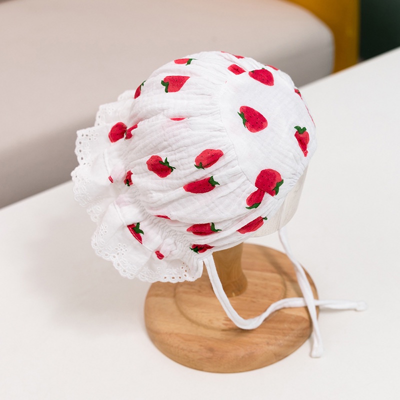Mũ Cotton Mềm In Họa Tiết Quả Dâu Thời Trang Xuân Hè Cho Bé Sơ Sinh