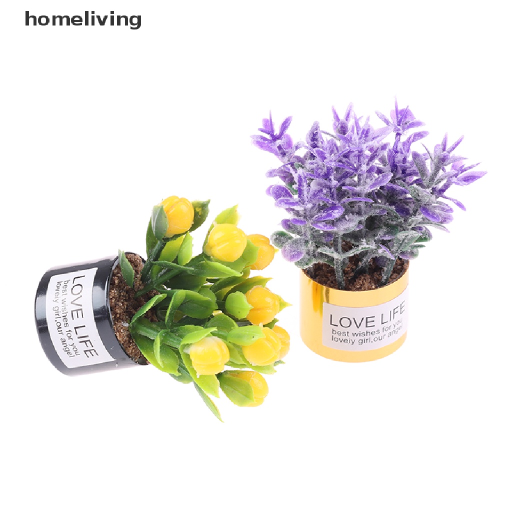 1 Chậu Cây Hoa Oải Hương Mini Bằng Sắt Tỉ Lệ 1: 12 Trang Trí Nhà Búp Bê