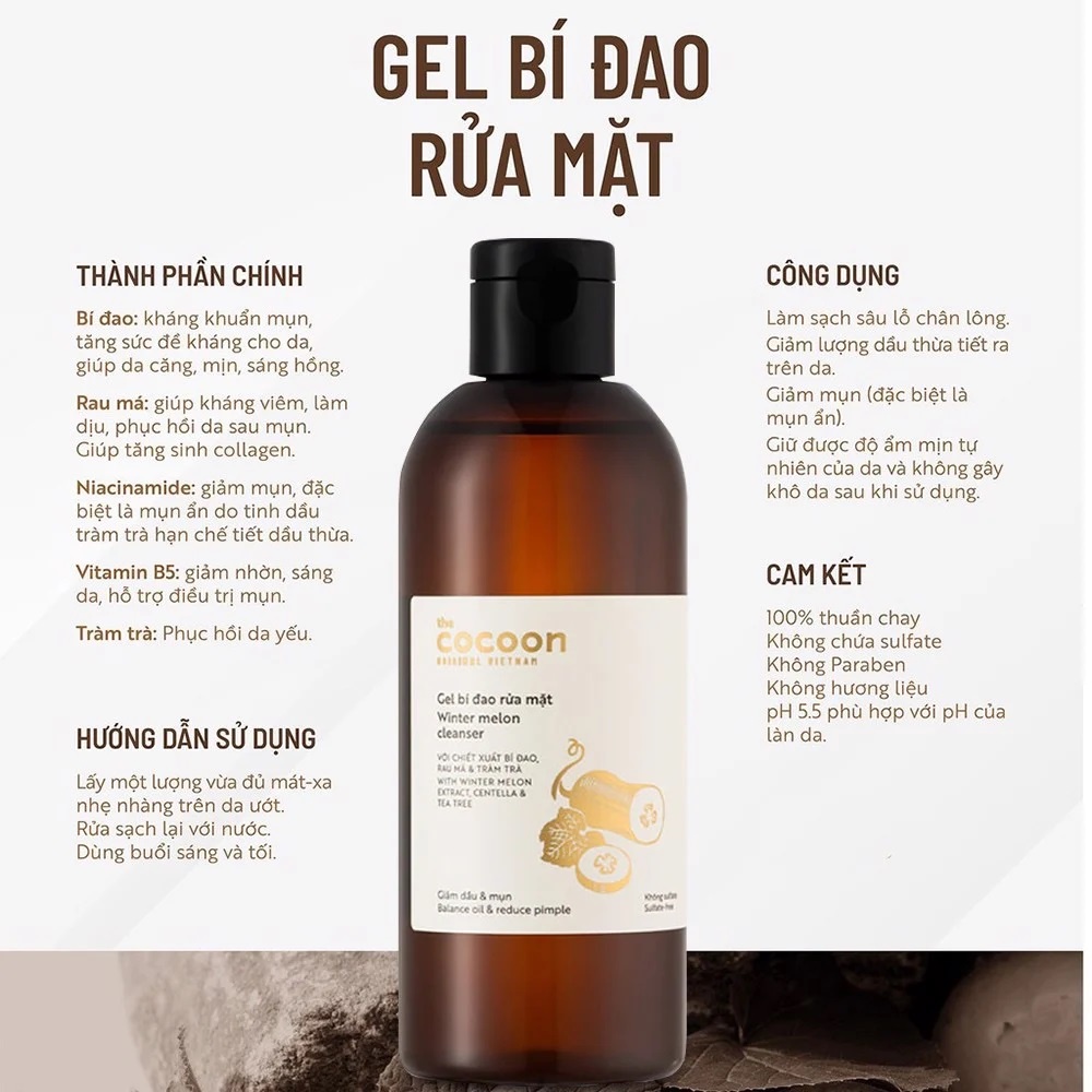Gel bí đao rửa mặt Cocoon giảm dầu & mụn Winter Melon Cleanser