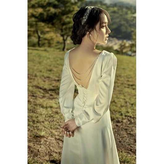 ĐẦM NÀNG CỔ V CHÉO HỞ LƯNG KẾT CHUỔI NGỌC full size :S/M/L/XL ( ẢNH VÀ VIDEO CHỦ SHOP TỰ QUAY 1000%)