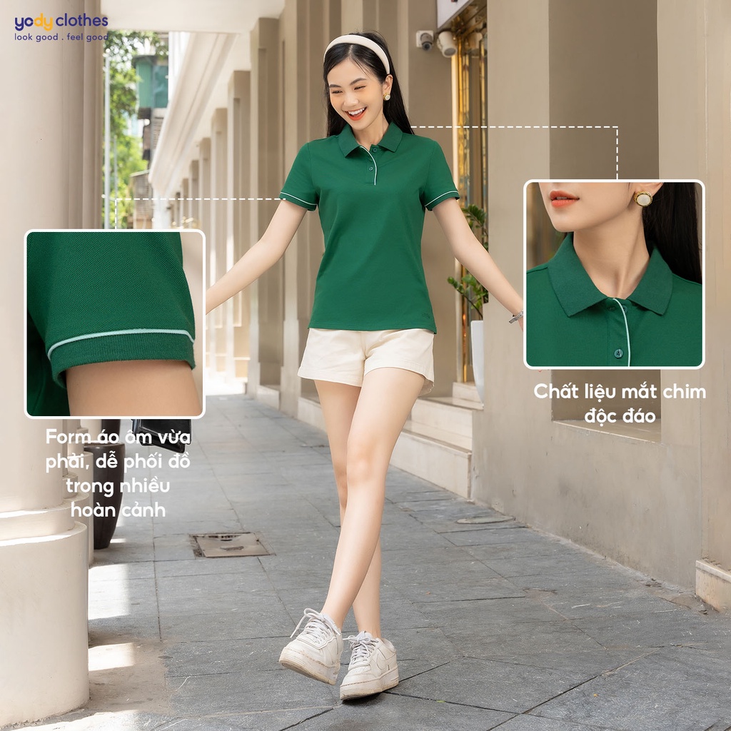 (sale 30%) Áo polo nữ YODY kiểu cơ bản vải mắt chim solid mát mẻ thông thoáng không nhăn APN5404