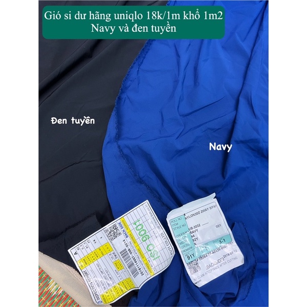 Vải gió si hàng cty xuất dư đen và navy chất đẹp may áo gió, quần áo thể thao, quần đùi, bộ thể thao khổ 1m2
