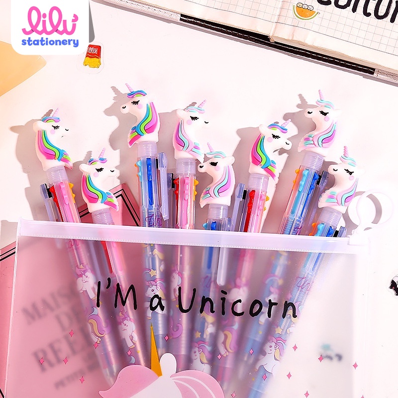 Bút bi cute nhiều màu bấm nước gel trang trí hình kì lân 6 ngòi độc đáo xinh xắn